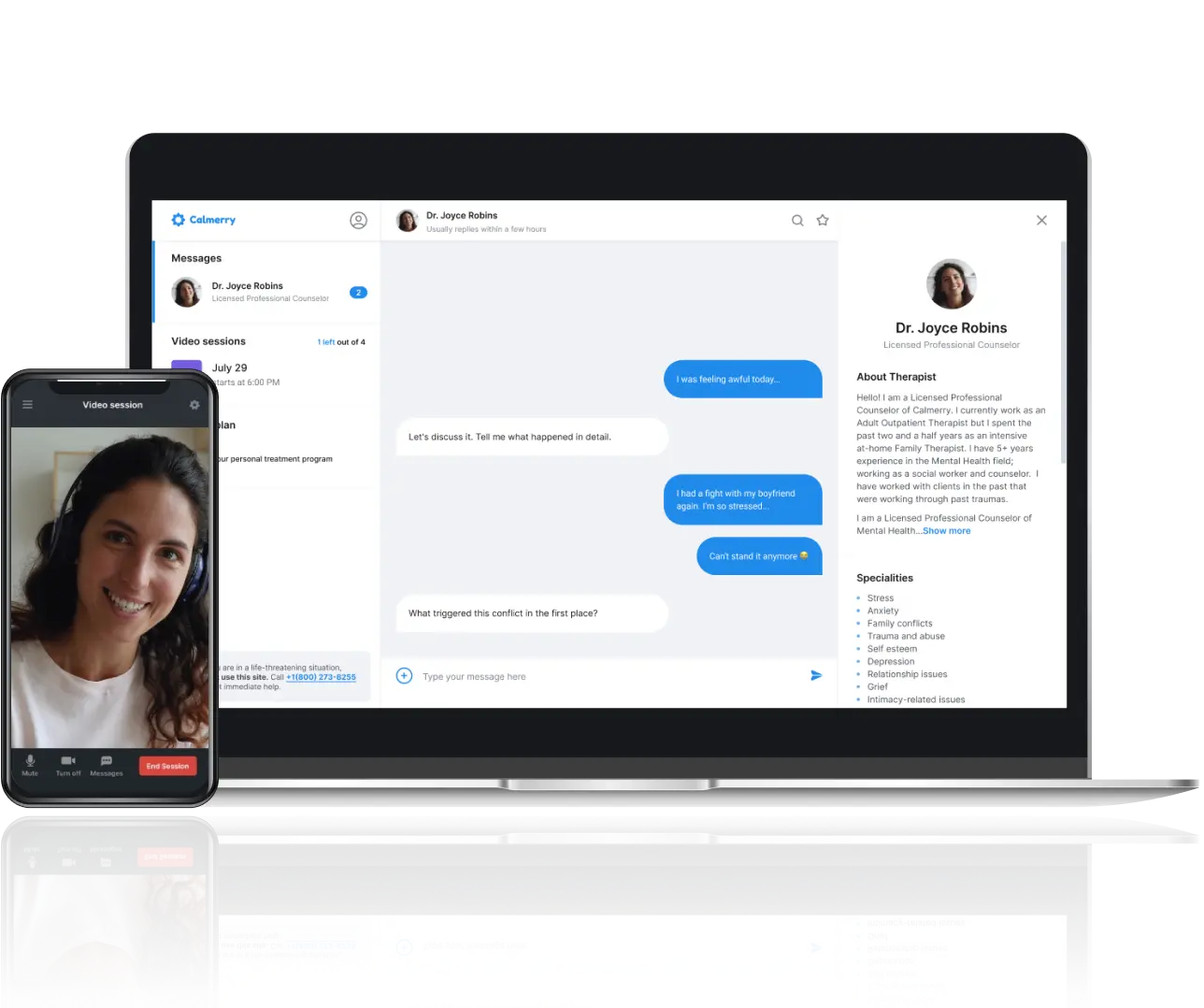Calmerry app on laptop and phone