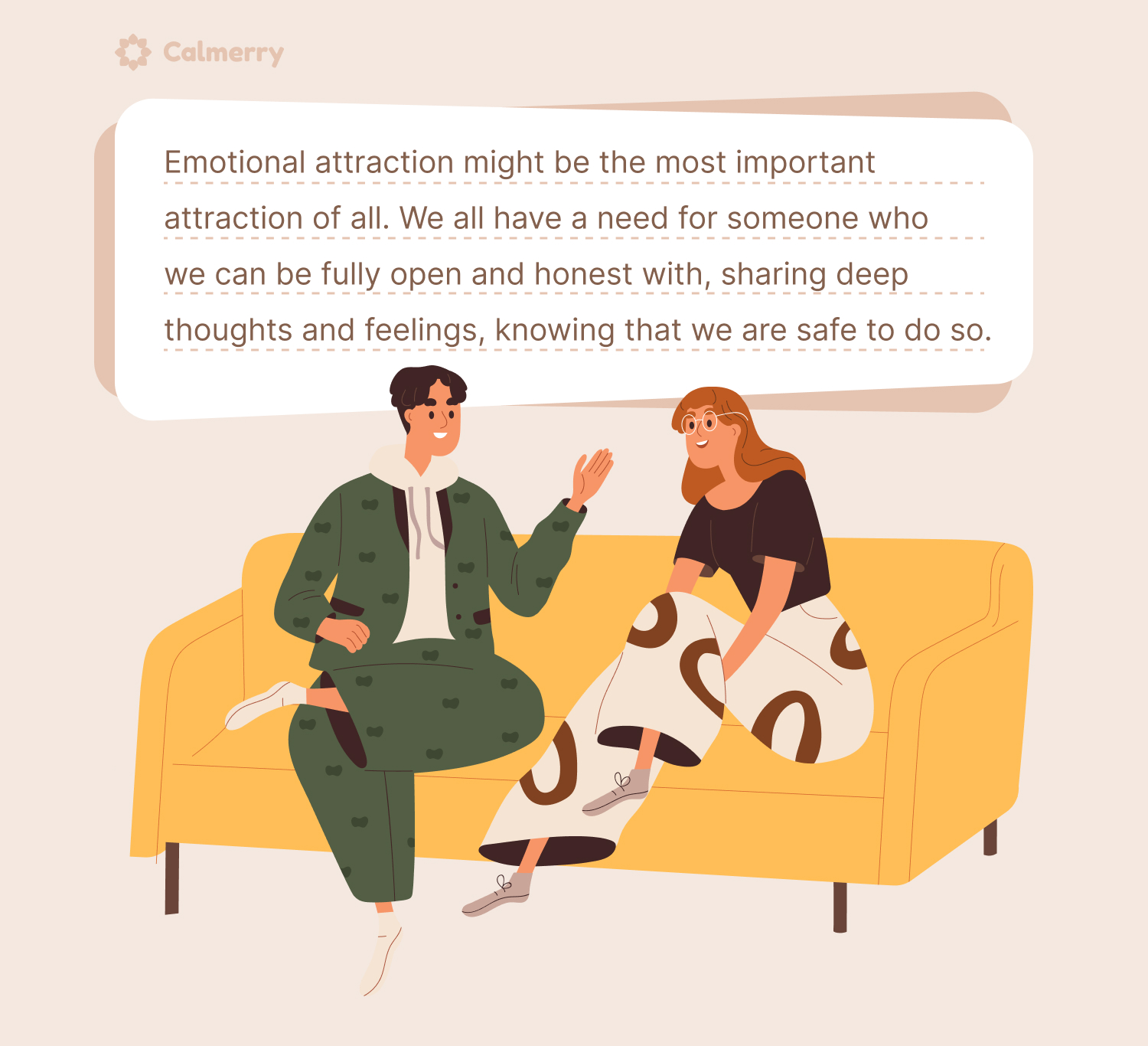 What is emotional attraction, and why it’s important? Two friends are sitting on the sofa and nurturing emotional attraction