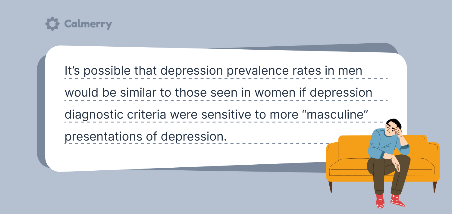 It’s possible that depression prevalence rates in men would be similar to those seen in women if depression diagnostic criteria were sensitive to more “masculine” presentations of depression. 