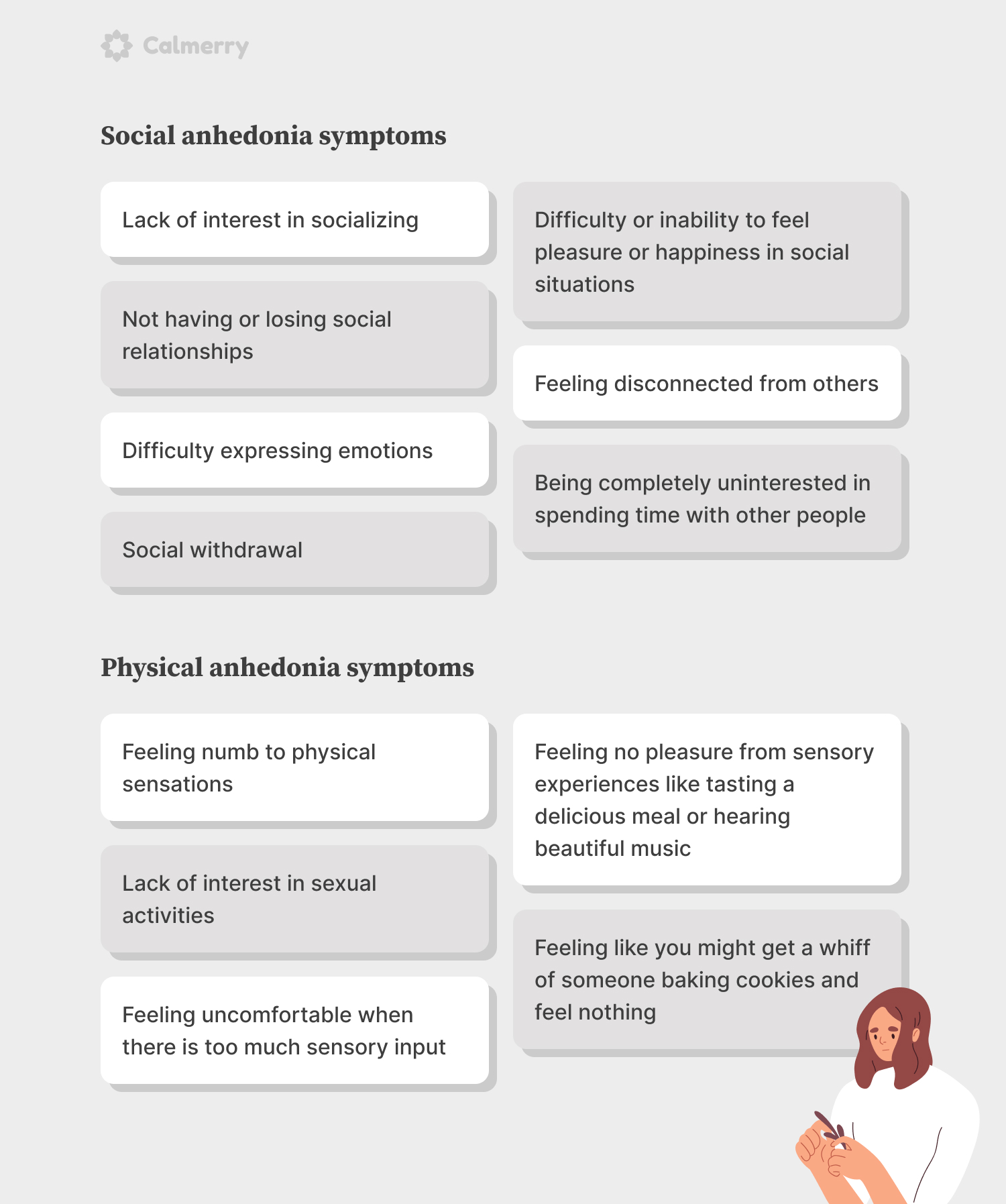 Types of anhedonia- social and physical anhedonia symptoms