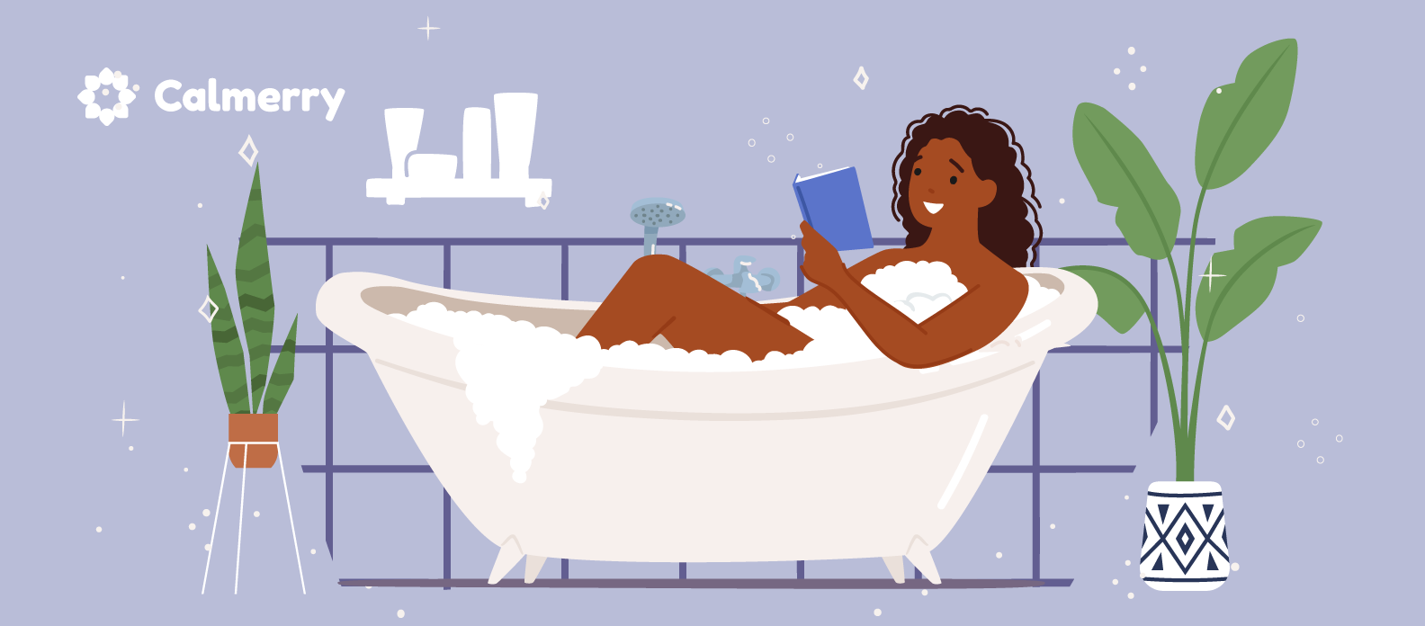 A black woman is taking a hot bath