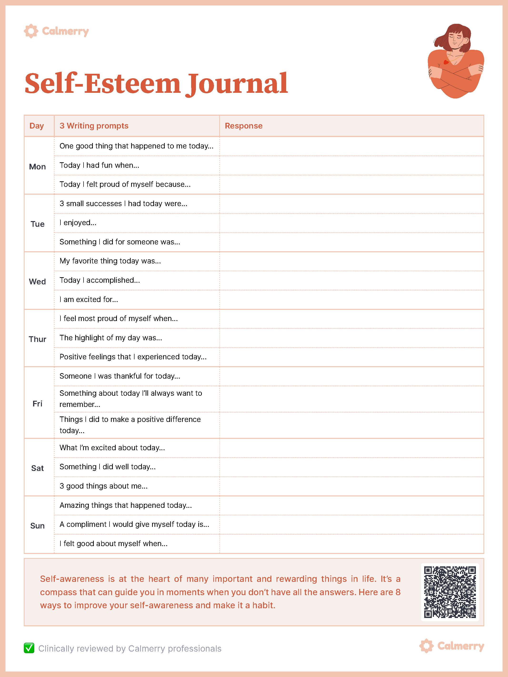 Self-esteem journal worksheet