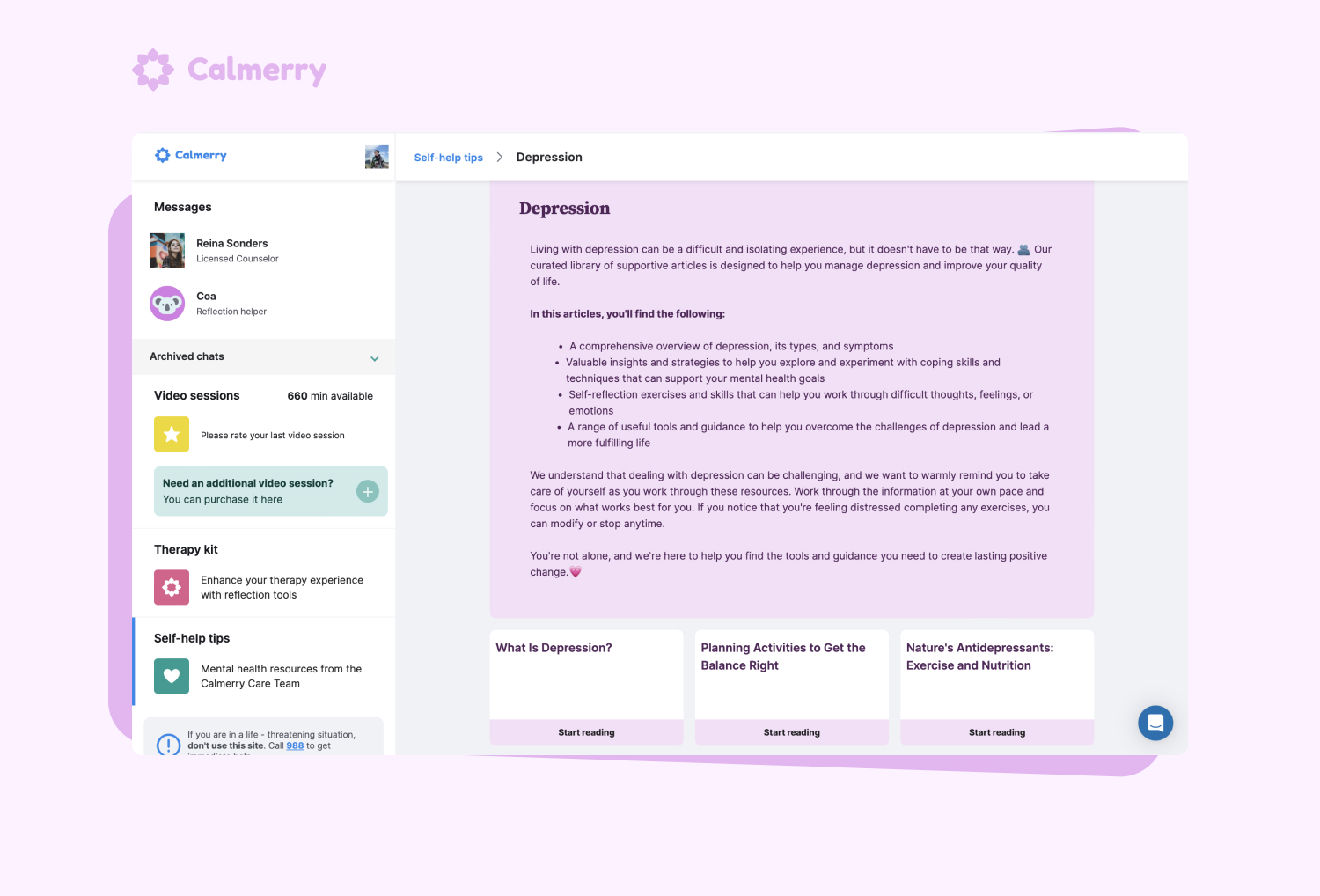 Calmerry self-help courses library