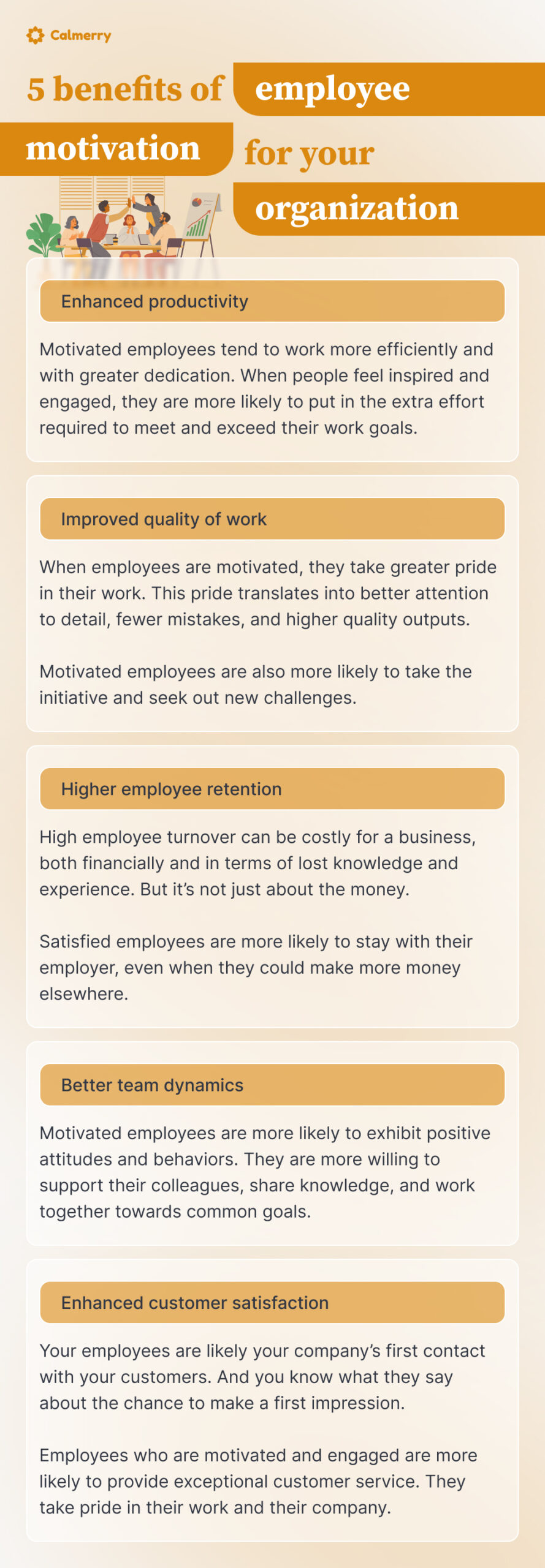 Infographics on the 5 benefits of employee motivation