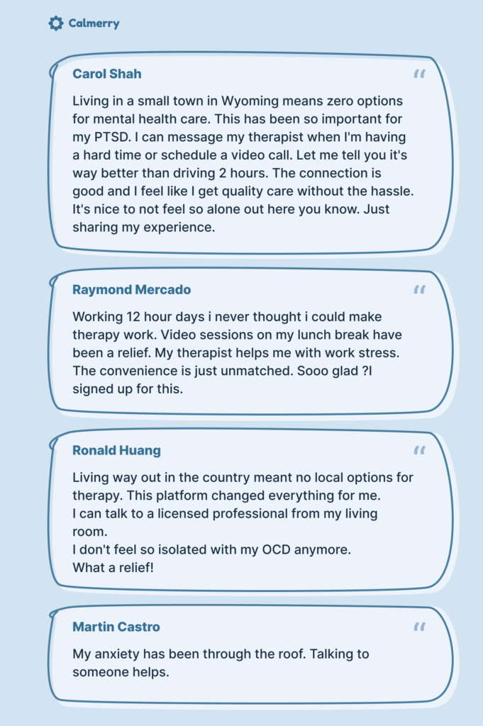 Testimonials or Calmerry clients